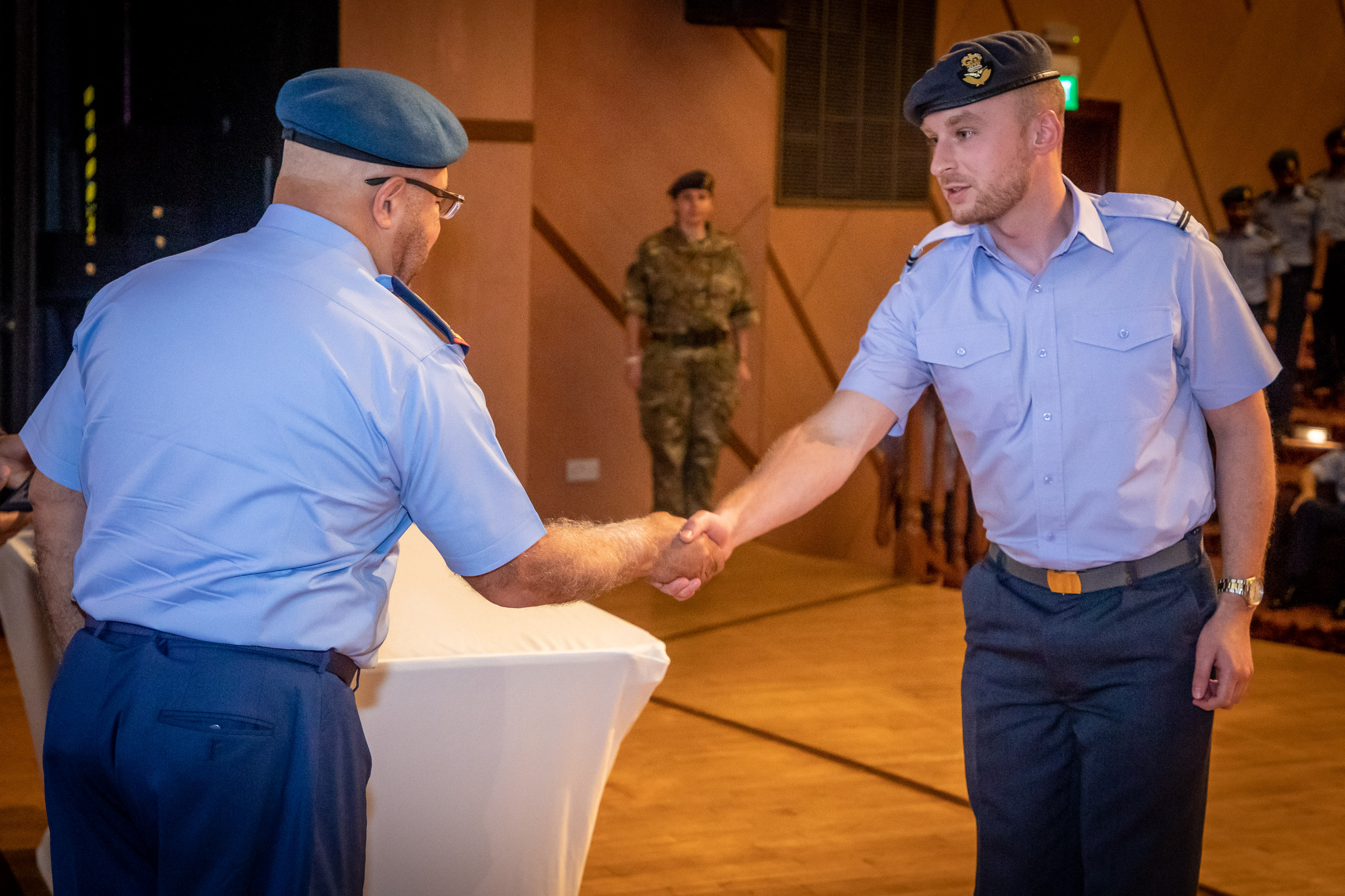 Image shows RAF aviators shaking hands.